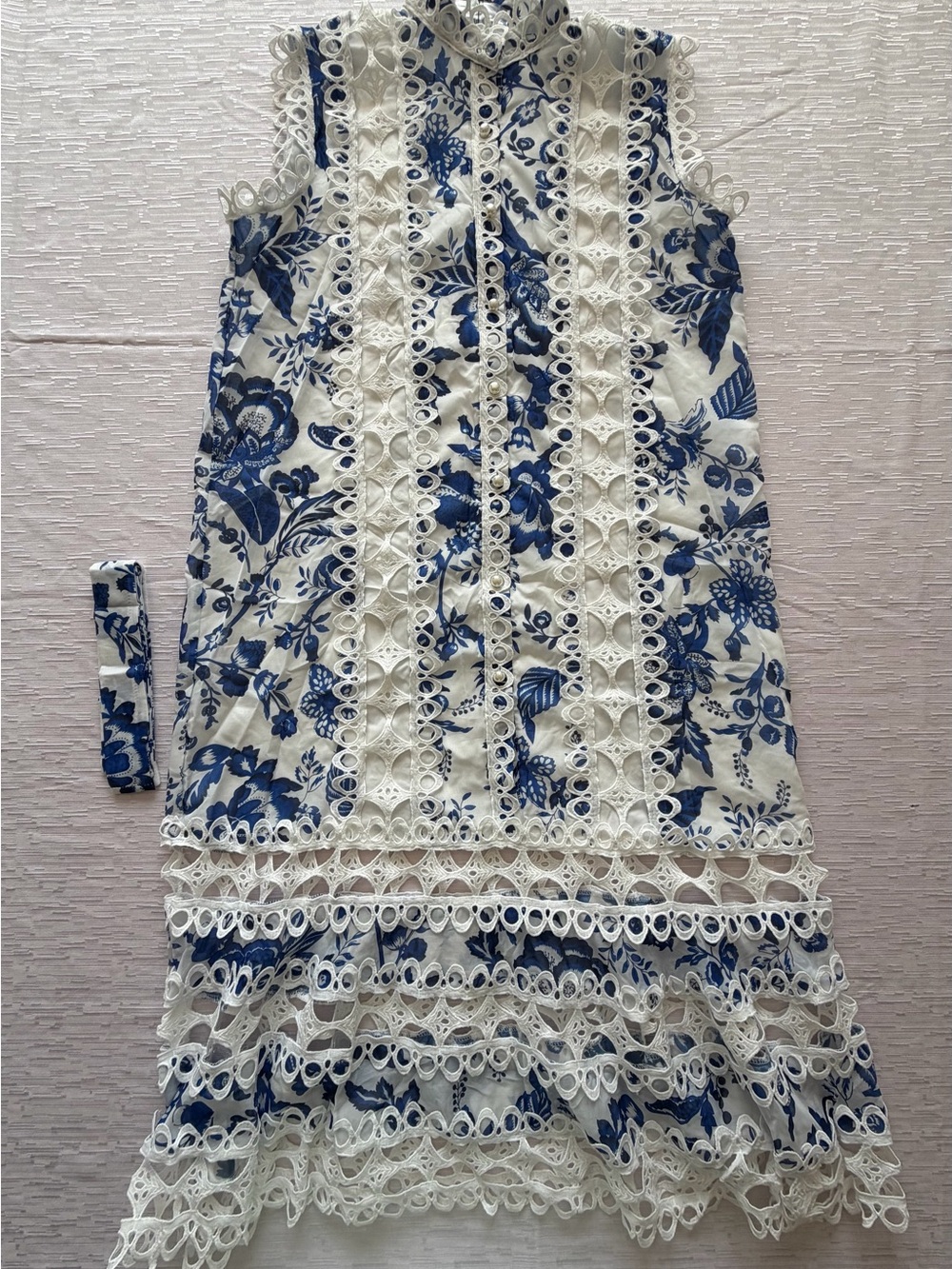 NWT Lai Meng Five Cats Sleeveless Hollow out Lace Trim Midi Dress with Belt S - Picture 5 of 10